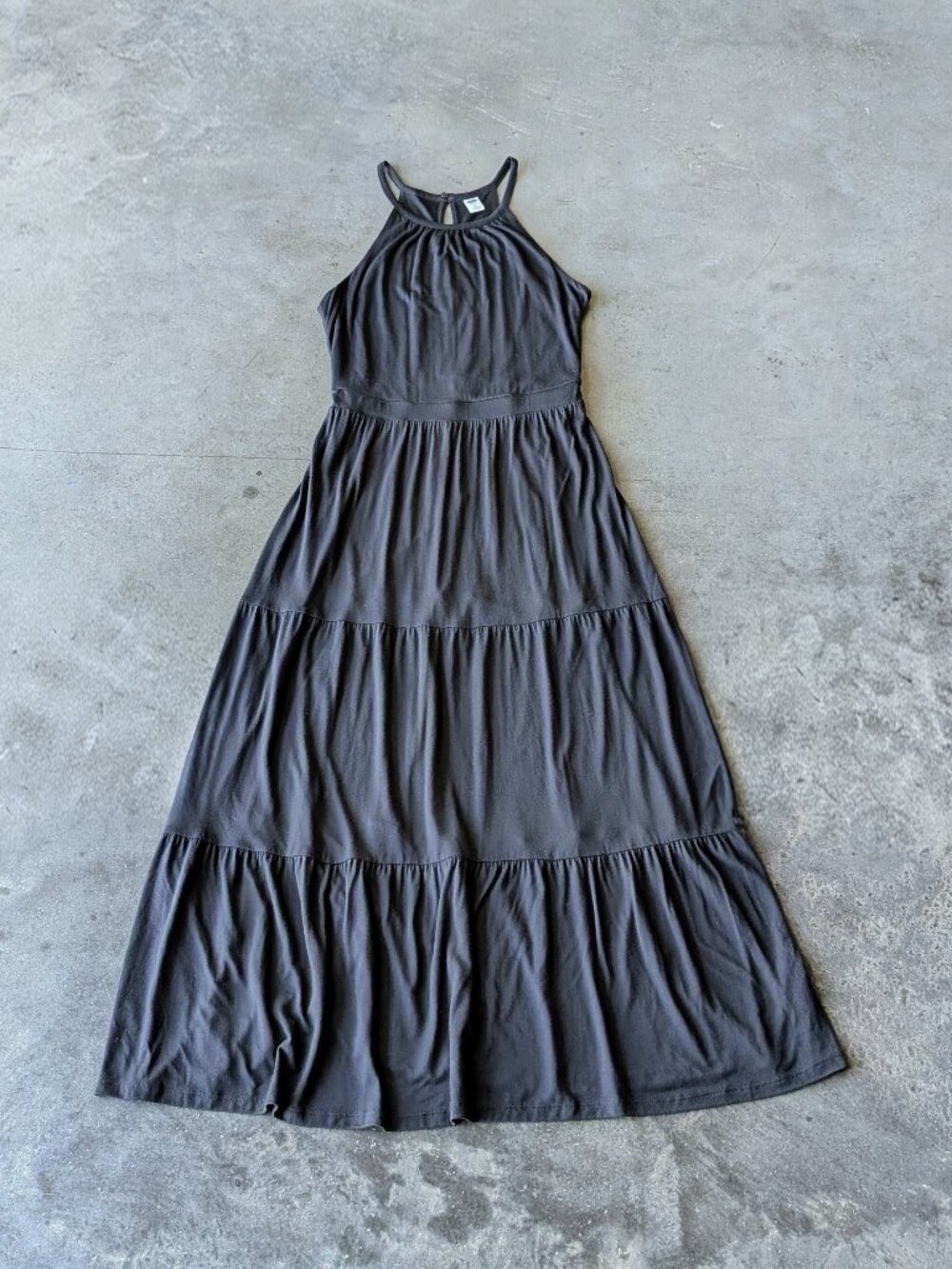Old Navy Black High Neck Halter Sleeveless Tiered Maxi Dress Summer Beachy small